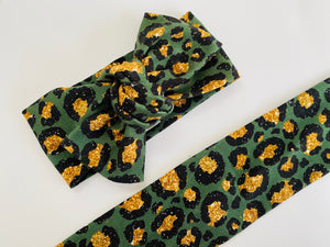 Green Leopard print Top Knot Headband